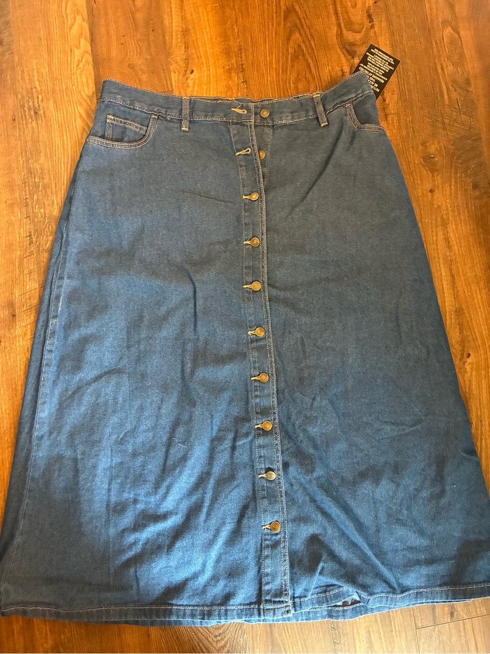 Woman Within Blue Button-Front A-Line Denim Skirt 100% Cotton
